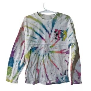 Disney Girls Tie Dye Minnie Mouse Long Sleeve Shirt XS Raised Glitter Graphic